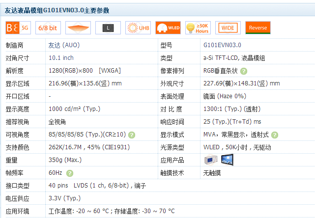 G101EVN03.0主要參數(shù)